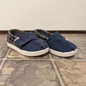 Toms Navy & Green Plaid Slip-ons Toddler Sz 5